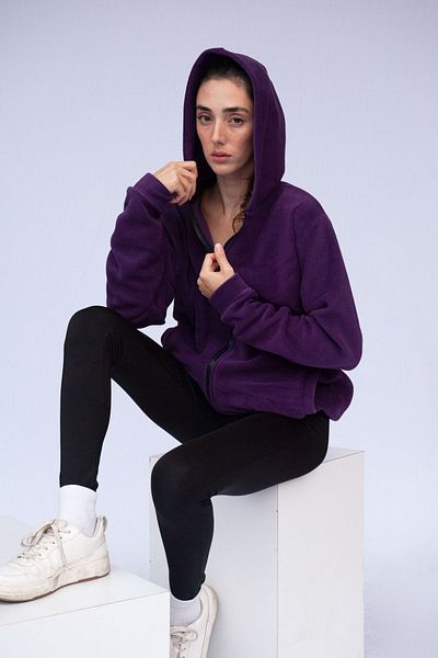 Vatkalimon Women's Men's Zippered Hooded Purple Fleece