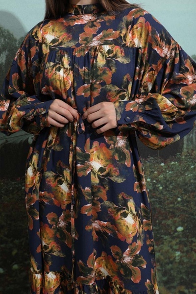 ZÜLAYS Robalı Desenli Elbise Lacivert