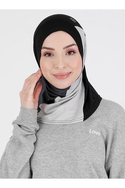Ecardin St 391 - Black, Light Gray and Anthracite Colored Athletic Sport Hijab Turban Bonnet