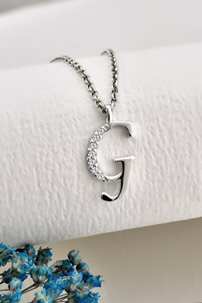 jelux silver Gümüş 925 Ayar Zirkon Taşlı Gümüş Minimal Harf Kolye G