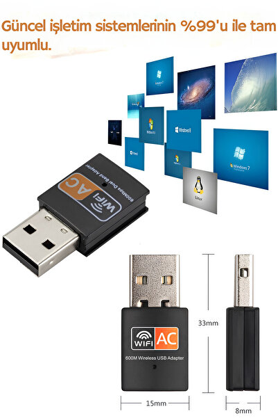 Abbruch Usb Wifi Adaptör 600 Mbps Dual Bant Wifi Alıcı Çevirici Dongle İnternet Alıcı Usb