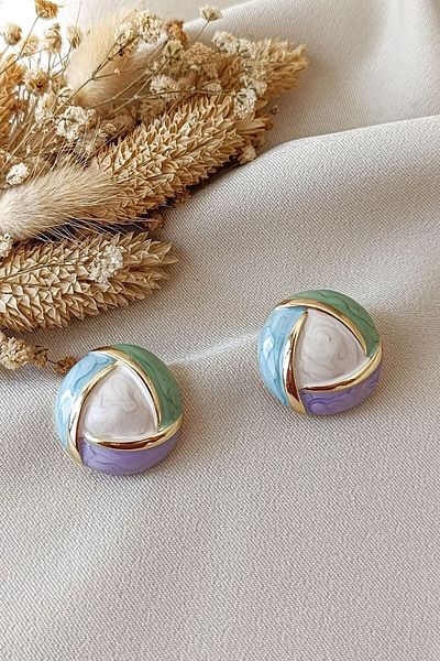 COSİTA Geometric Patterned Blue Green Lilac Pastel Earrings