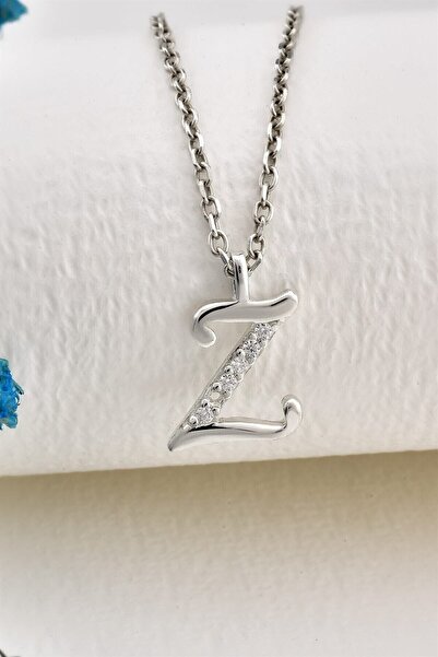 jelux silver Gümüş 925 Ayar Zirkon Taşlı Harf Kolye Z
