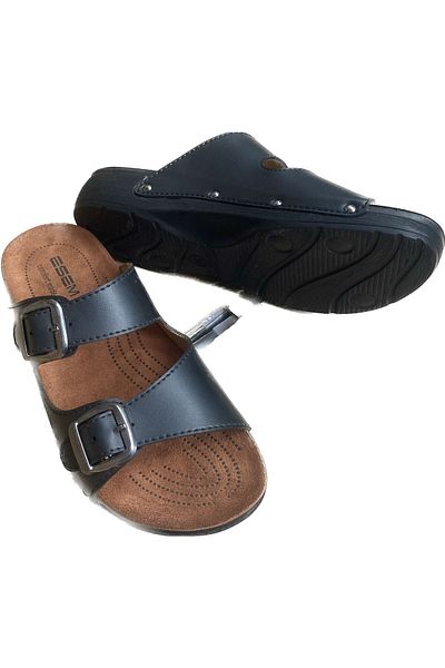Esem Women's Black Double Buckle Anatomical Sole Slippers