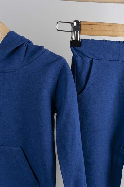 MAİBELLA Mavi Kapüşonlu Cepli Erkek Çocuk Eşofman Takımı | Rahat Ve Pratik Alt Üst Set