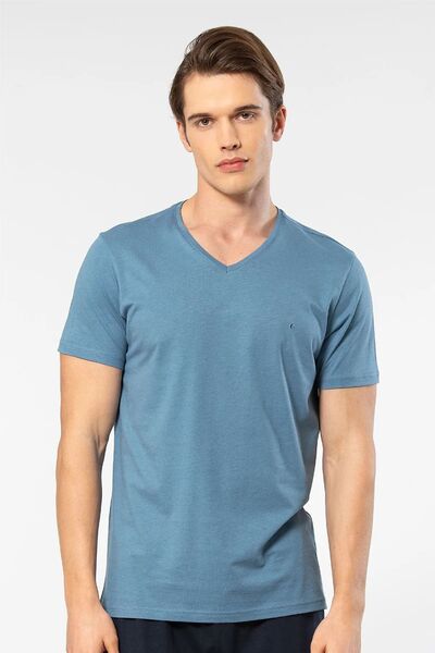 Cacharel 2170 Чоловіча бавовняна футболка з V-подібним вирізом і короткими ру...