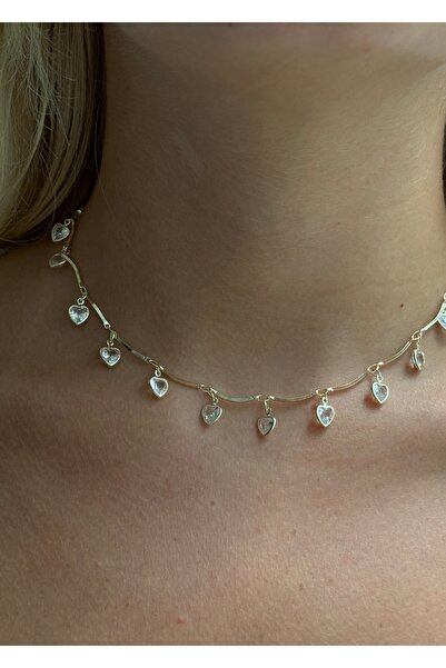 KİLİGİSTANBUL 40 CM Zircon Stone Detailed Gold Color Heart Necklace