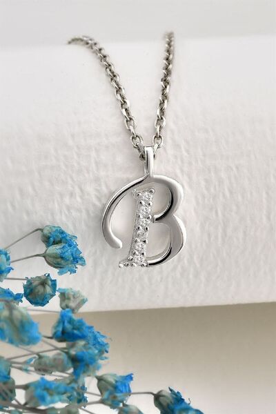 jelux silver Gümüş 925 Ayar Zirkon Taşlı Harf Kolye B
