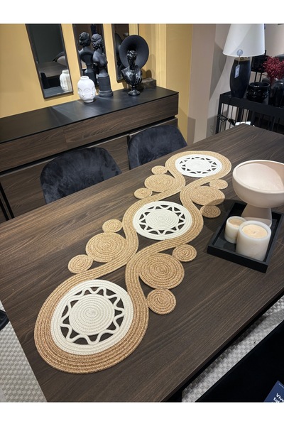 MaVaux Ahenk trikot - American Service, Cotton Natural Jute Knitted Runner, 40x110 Handmade