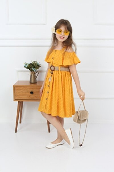 şımarık kids Kız Çocuk Sarı Boydan Düğmeli Çantalı Elbise