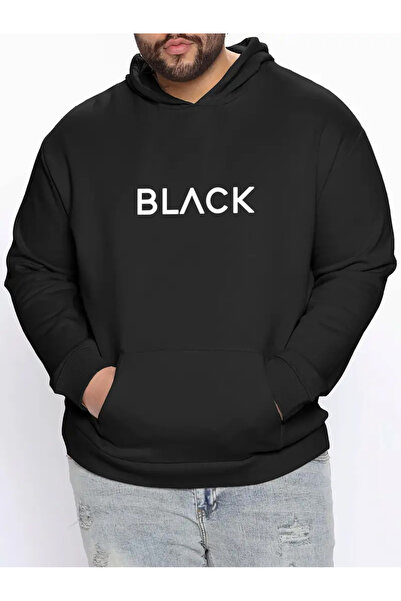 FUWEAR سويت شيرت بقلنسوة أسود كبير الحجم للجنسين مقاس 3 خيوط