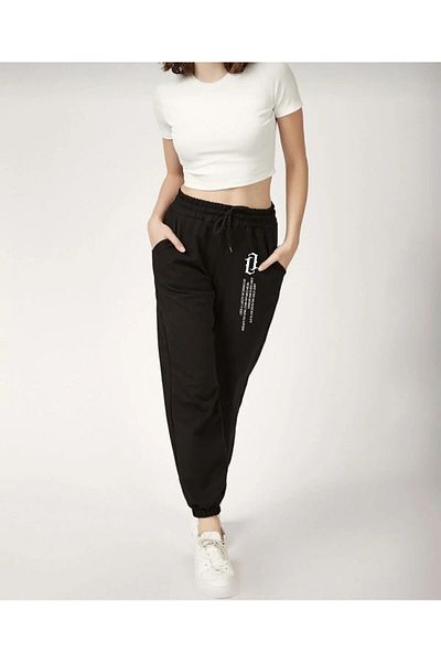 gozal LUNAVISTA Women's Aleman Printed Black Jogger Sweatpants with Elastic Waist