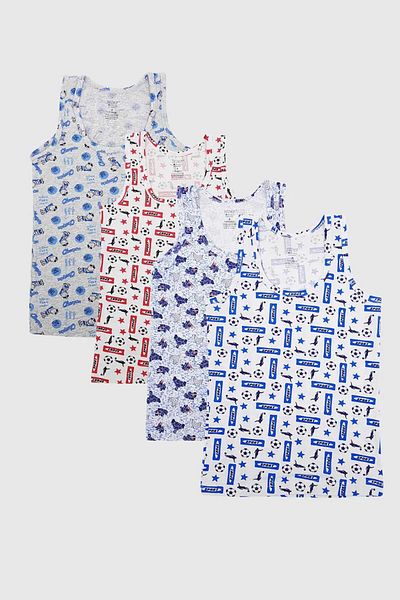 Pamuk Atölye Boy's Cotton Patterned Strappy Tank Top - 4 Pieces
