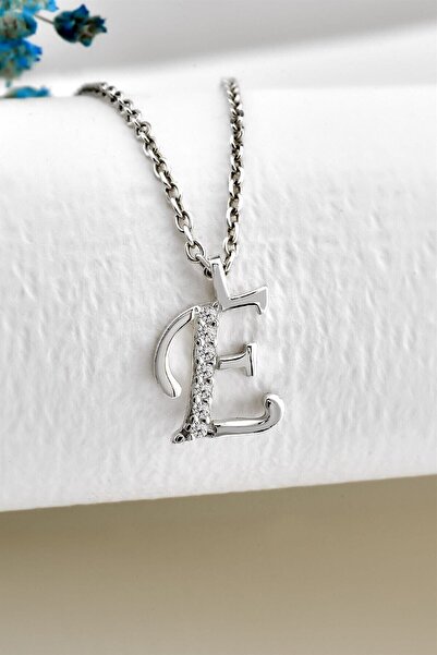 jelux silver Gümüş 925 Ayar Zirkon Taşlı Harf Kolye E