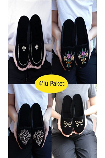 Genel Markalar 4'lü Paket Ev Terliği Kışlık Çeyiz Bohça Terlik Seti Dörtlü Se...