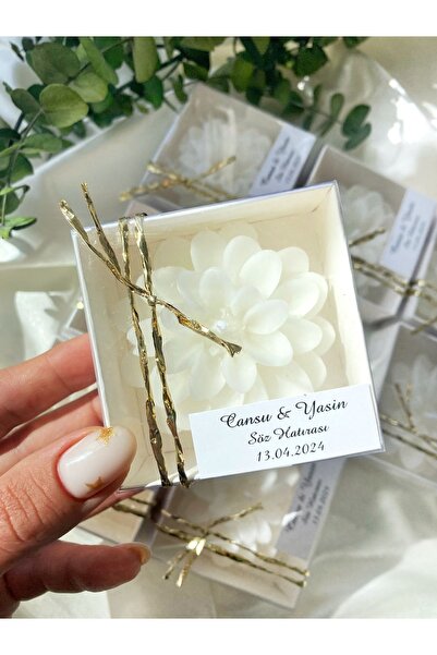 Gami Handmade Kutulu Gold ve Gümüş Lotus Mum Söz, Nişan, Nikah, Mevlüt, Doğum...