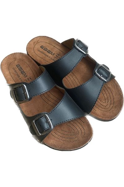 Esem Women's Black Double Buckle Anatomical Sole Slippers
