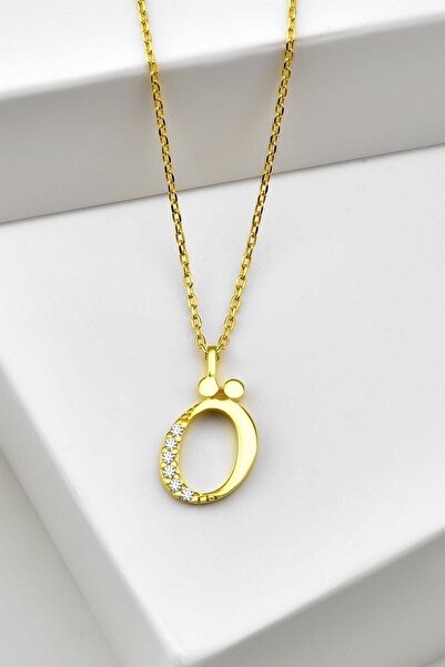 jelux silver Gümüş 925 Ayar Zirkon Taşlı Gold Harf Kolye Ö