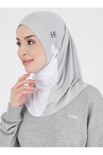 Ecardin Colorful Athletic Sport Hijab Turban Bonnet - St 391 Light Grey-White-Anthracite