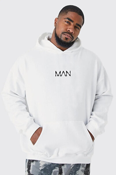 FUWEAR Unisex Beyaz Battal Beden 3 İplik Şardonlu Oversize Kapşonlu Man Kalıp...