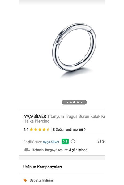 AyçaSilver Titanyum Tragus Burun Kulak Kıkırdak Halka Piercing Halkatitanium, 1.2x8