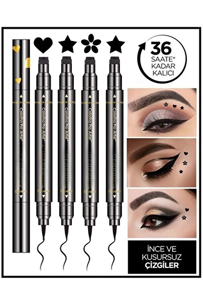 Deep Passion 2 Adet Çift Taraflı Yıldız 1 Çiçek Ve 1 Kalp Desenli Eyeliner Waterproof Eyeliner Seti