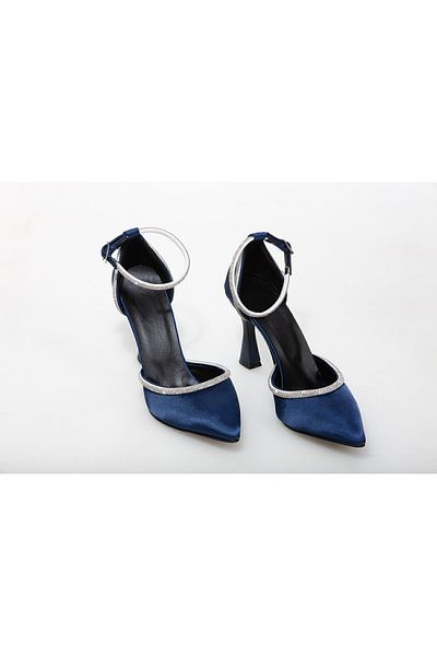 Modavien Women's Stoned 9 Cm Navy Blue Evening Dress Shoes 354 (Buy Yourself Size)