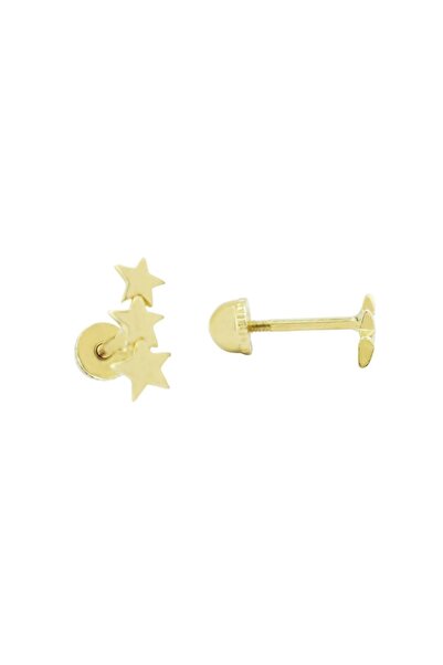 Hepimitu Üç Yıldız Tragus Piercing Altın Küpe