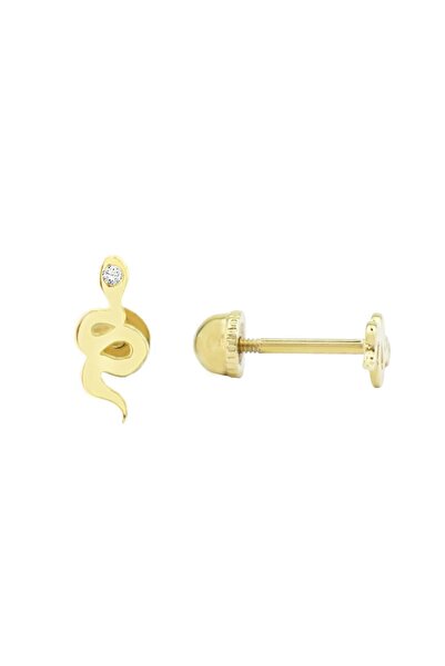 Hepimitu Tek Taşlı Yılan Tragus Piercing Altın Küpe