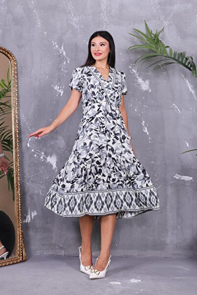 ZEYWEAR فستان مطوي بياقة مزدوجة الصدر