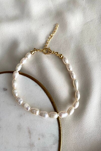 gaila design Doğal Gerçek Barok İnci Arpa Şekil Çelik Aparatlı Bileklik