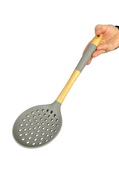 ACAR Dark Gray Pastel Silicone Bamboo - Colander for Serving