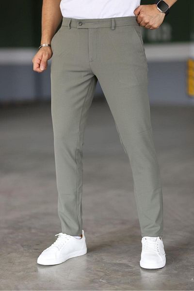 Gavazzi Olive Colored Men's Trousers - Italian Cut, Flexible Lycra and Ankle Length