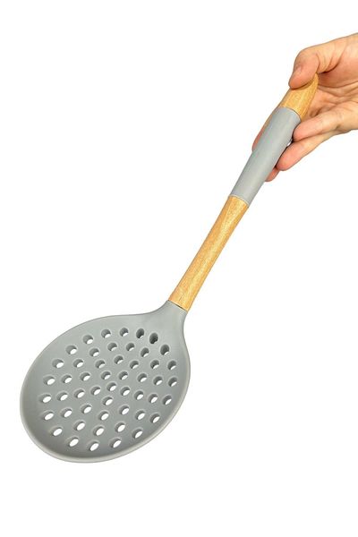 ACAR Dark Gray Pastel Silicone Bamboo - Colander for Serving