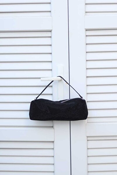 Moom Bag Black Denim Stone - Geantă de umăr pentru femei în formă de cilindru