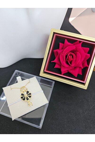BALERİN KIZ/925 ayar gümüş GOLD RENKLİ siyah detaylı balerin kız kolyesi