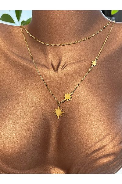 Selen Aksesuar Set of 2 Star Model Steel Necklace