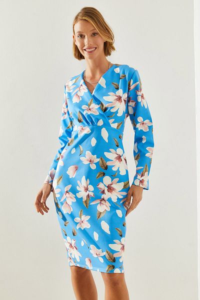 Bianco Lucci Rochie creion pentru femei cu guler înfășurat cu modele florale - 21657 60251677