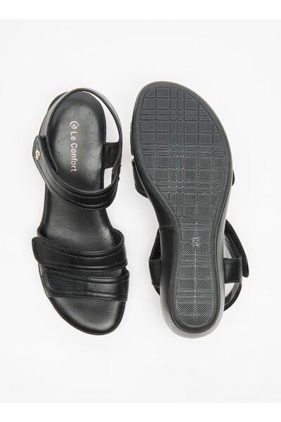 Le Confort Solid Open Toe Sandals with Wedge Heels and Hook and Loop Closure