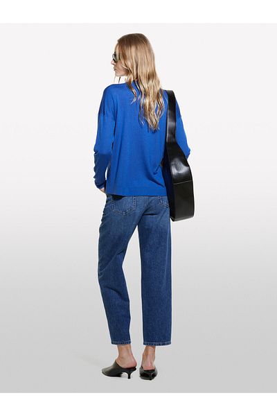 Sisley Saks Blue Silk Mixed - Γυναικείο πουλόβερ με λαιμόκοψη με σχισμή στο πλάι