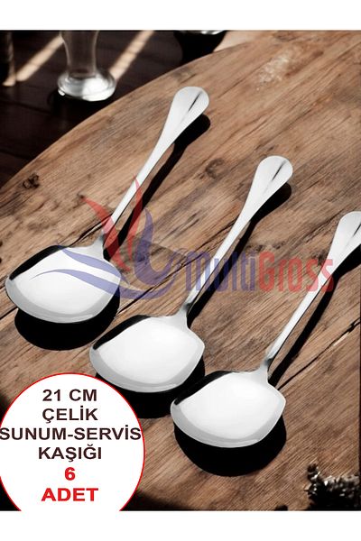 Multiamo 21 Cm 6 Pieces Steel Serving Spoons / Presentation Spoons