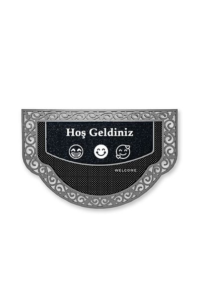 M&H Quality Welcome Summer Smiley Patterned Half Moon Model - Gold Color Mat