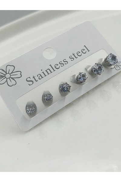 DS DİAMONDSHOP Zircon Stone Steel Earrings - Set of 6, New Season Model Byçk 202408983