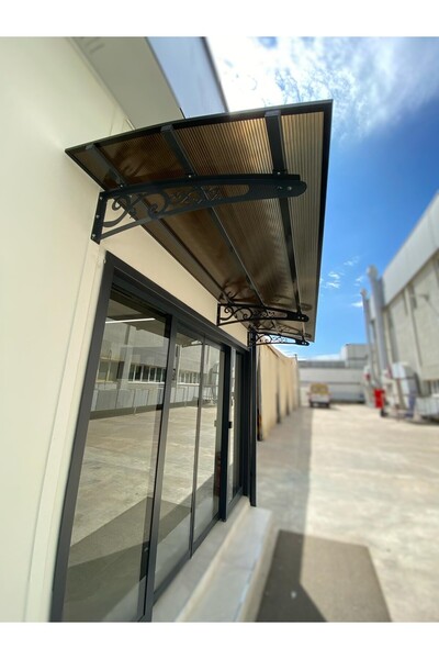 Yapısan Lazer Kesim Metal Ayak 10 mm Polikarbon Levhalı Pratik Sundurma 100x400 cm Lale Model