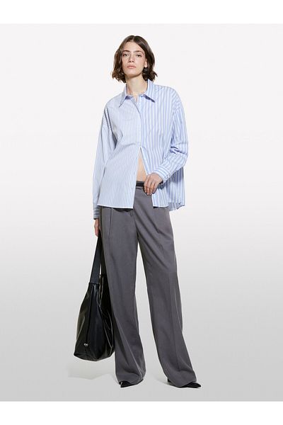 Sisley Pantaloni Palazzo pentru femei afumati - amestec de liosel și bumbac, design plisat în față