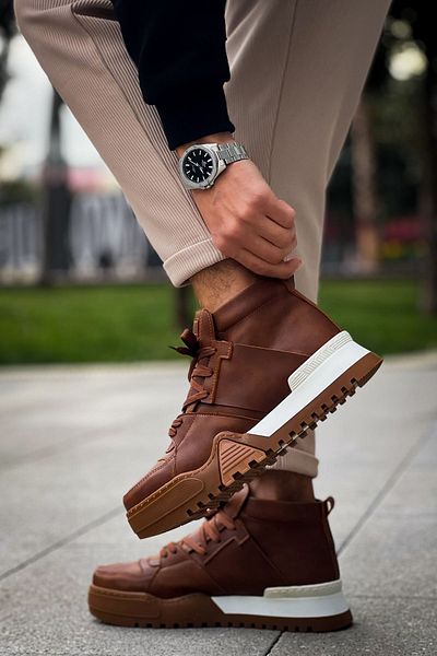 BZ Moda B057 Ghost Line Orthopedic Ανδρικά Αθλητικά Μποτάκια - Casual Skin, Lace-up Sole, CTBT Tan