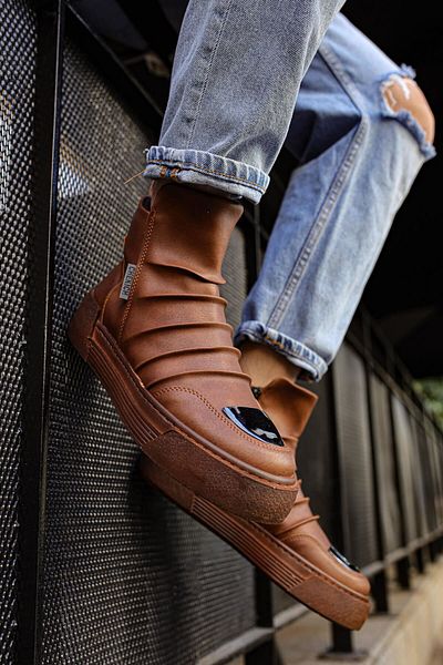 BZ Moda Ανδρικά αθλητικά μποτάκια B113 Swat - Casual Skin, με φερμουάρ, Ορθοπεδική σόλα, CTT Tan