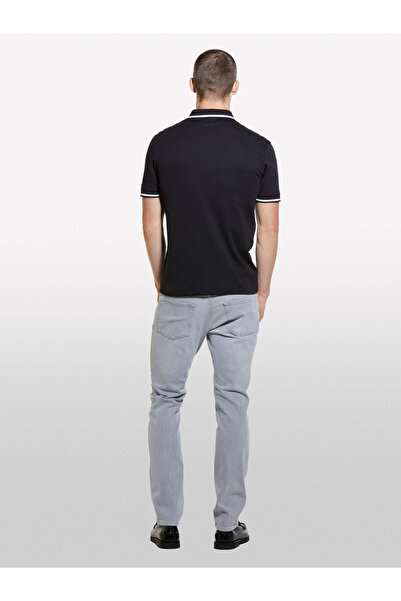 Sisley Ανδρικό μπλουζάκι με λαιμόκοψη πόλο - ανθρακί, βαμβακερό μείγμα, με κουμπιά, κοντό μανίκι