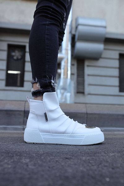 BZ Moda Ανδρικά αθλητικά μποτάκια B113 Swat - Χωρίς κορδόνια, με φερμουάρ, ορθοπεδική σόλα, καθημερινό δέρμα CBT Λευκό