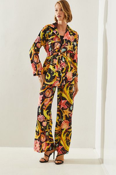 Bianco Lucci Palazzo Belted Trousers Set - Patterned, Lower Upper Set 21255 60251654